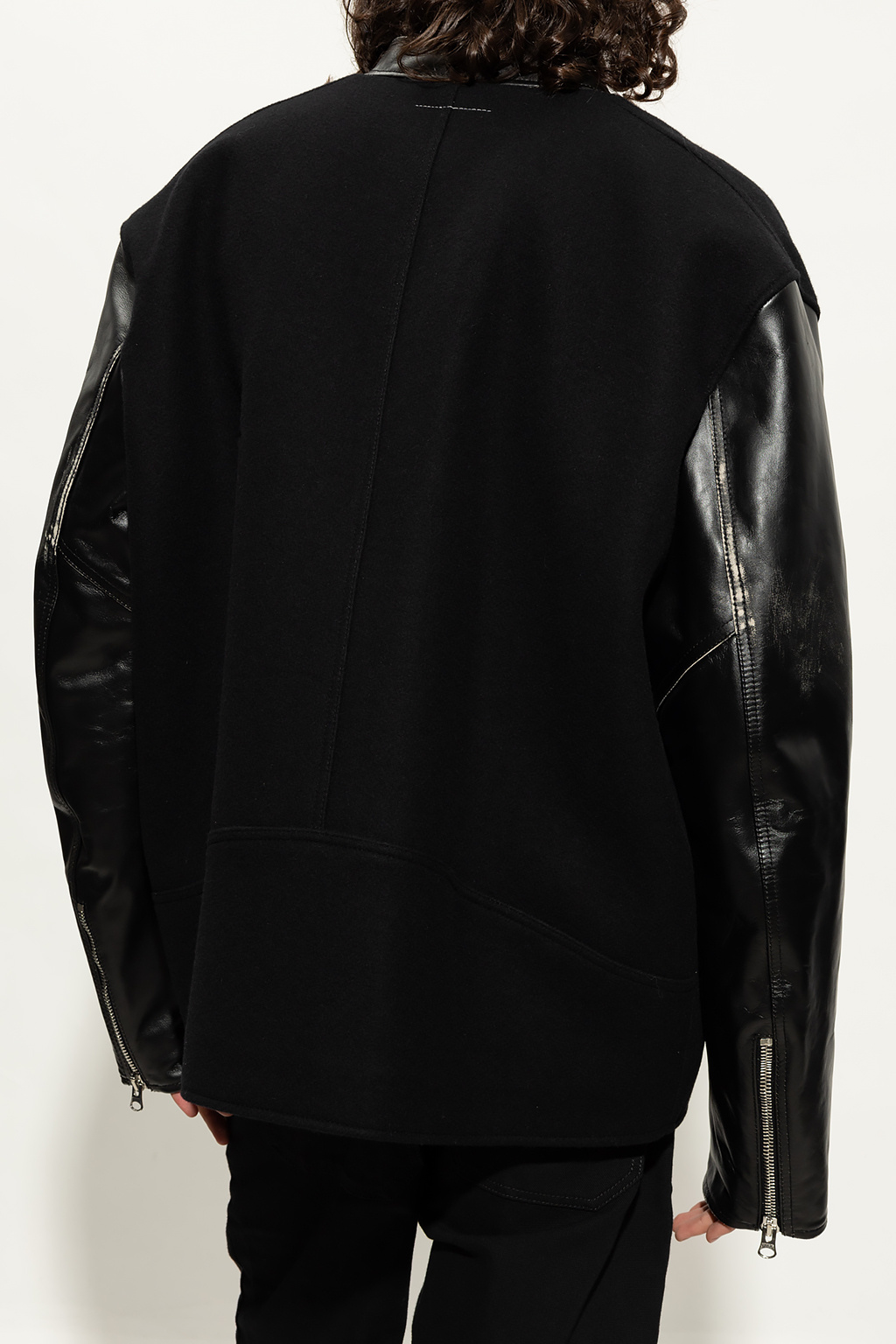 Maison margiela leather discount wool sleeves biker jacket